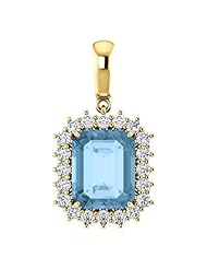 10K Yellow Gold 10.00x8.00mm Emerald Cut Sky Blue Topaz and Diamond Pendant -- LIFETIME WARRANTY
