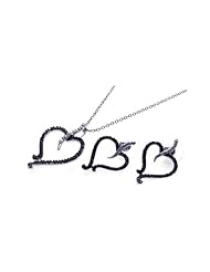 Nickel Free Sterling Silver Pendant & Earring Sets Open Heart With Black CZ Set