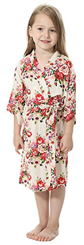 Joytton Girl's Cotton Floral Kimono Bathrobe Flower Girl Getting Ready Robe