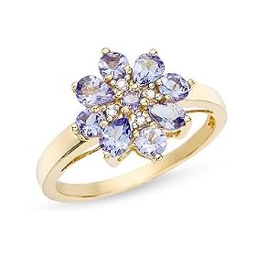 1 Carat Tanzanite and Diamond 14K Yellow Gold Ring