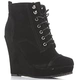 Ladies Womens Black Suede Lace Up High Platform Wedge Ankle Boots Size 3-8