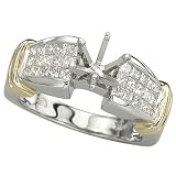 14K Two Tone Gold Princess Cut Diamond Semi Mount Engagement Ring