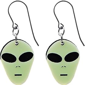 Handcrafted Alien Head Glow in the Dark Earrings