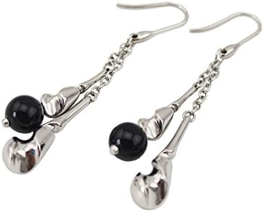 YEAHES® Torch Earrings with Stain Steel Base and Black Onyx/White Shell Beads/Purple Crystal (Black Onyx)