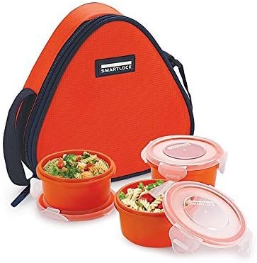 Smart Lock Sml-203 Airtight Tiffin Box With Insulated Bag , Melamine, 3 Pc Set Dark Orange
