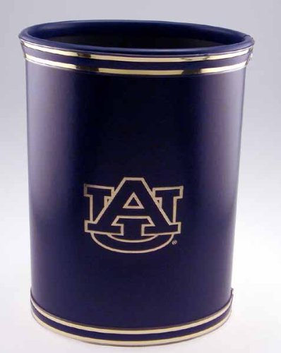 Auburn Leatherette Wastebasket with Gold Logo- Blue