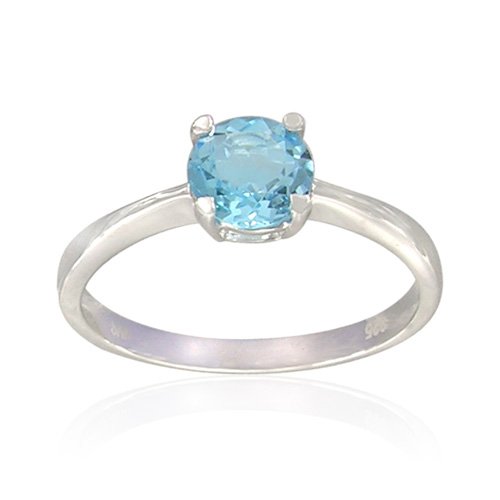 Sterling Silver Round-Shaped Blue Topaz Ring, Size 5