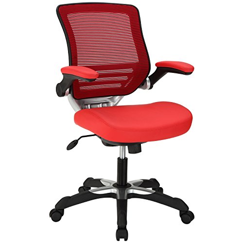 LexMod Edge Office Chair with Mesh Back and Red Leatherette Seat