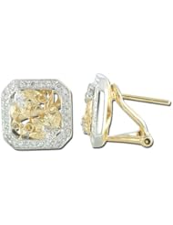 14K Two Tone Gold 0.31ct Octagon Floral Micro Pave Set Diamond Stud Earrings