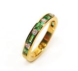 Baguette Shape Emerald Alternating with Round Brilliant Diamond Half Circle Band, 18k Yellow Gold, Ring Size 6 (T.w 1.15)