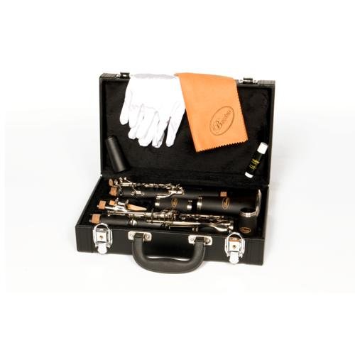 Barcelona Bb Clarinet with Case, Polishing Cloth, Gloves, and Cork Wax – Black