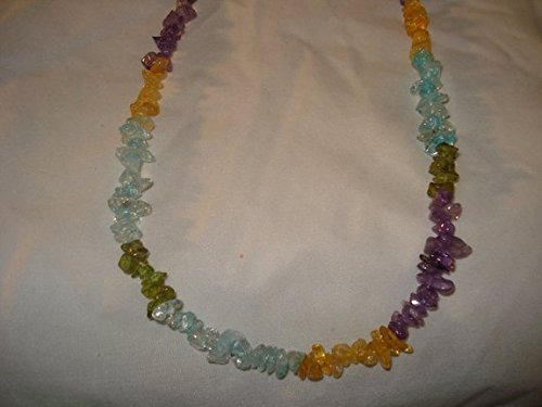 Long 36" 100% Natural A+ Quality Multi Stone Crystal Chipped Gemstone Necklace with Citrine, Aquamarine, Peridot, Amethyst, & Crystal Quartz..