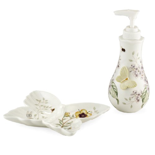 Lenox Butterfly Meadow Porcelain Soap Dispenser and Sponge Holder