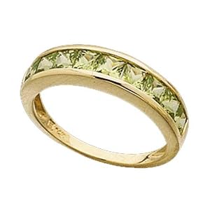 14Kt Yellow Gold Channel Green Peridot Ring