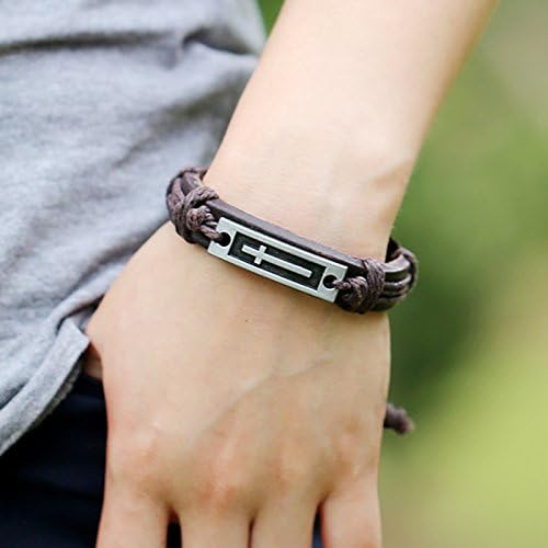 YYfashion Unisex Handmade Wristband Genuine Leather Bracelet Cross Christian Inspirational Scripture Jesus Bible Religious