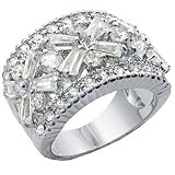 Size 10 - 3.50 Ct Round and Emerald-cut Designer Cubic Zirconia Cz Cocktail Ring Swarovski Size 10 - 3.50 Ct Round and Emerald-cut Designer Cubic Zirconia Cz Cocktail Ring Swarovski