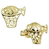 14k Yellow Gold Hoop Basketball Stud Earrings