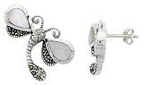Marcasite Dragonfly Earrings in Sterling Silver, w/ Pear-shaped Mother of Pearl, 1 1/16 (27mm) wide