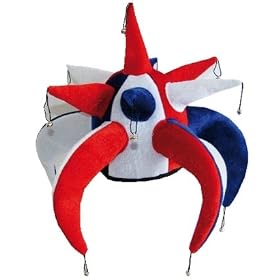 Chapeau velours fou du roi avec grelots - bleu, blanc et rouge Deguisement SUPPORTERS94714
