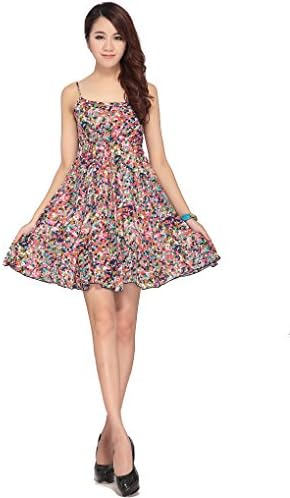 Beautifulmall Women's Spring Sexy Floral Loose Pleated Skater Holiday Slip Dress