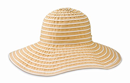 San Diego Hat Company UPF 50+ Striped Ribbon Sun Hat (Beige/White)
