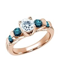 1.63 Ct Round Sky Blue Aquamarine Blue Diamond 18K Rose Gold Ring
