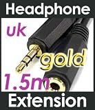 3.5mm Stereo Jack to Socket Headphone Extension GOLD 1.5m