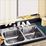 Elkay Celebrity Collection CMR33224 33 Top Mount Double Bowl Stainless Steel Sink with 20-Gauge, 3-1/2 Drain, Self-Rim and Small Bowl on Left: 4 Holes