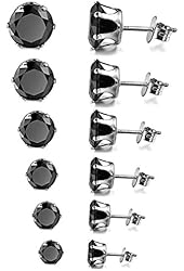 Besteel Stainless Steel Women's Round Cubic Zirconia Black Stud Earrings Set for Women 3-8mm 6 Pairs