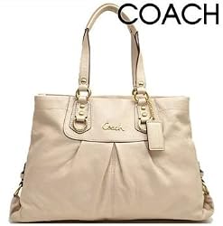 Authentic Coach Bone White Leather Ashley Large Carryall Satchel Bag 15513