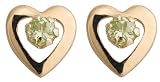 14k Yellow Gold and Peridot Children's Heart Earrings