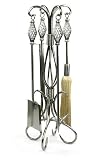 Outdoor Living : UniFlame 5 Piece Pewter Wrought Iron Fireset W/ Birdcage Handle