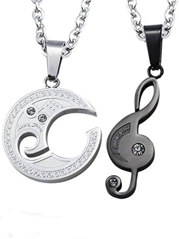 Ximoon Stainless Steel Best Friend Puzzle Pendant Necklace,Music Note Engraved,with Chain (Black)