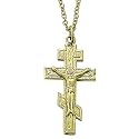 1" 24K Gold Over Sterling Silver Polished Orthodox Crucifix Necklace on 18" Chain