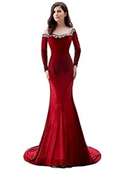 Long Sleeves Mermaid Velvet Sheer Sequined  Party Dress  With Rhinestones