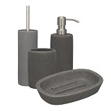 Graphite Soap Dispenser - Dish - Tooth Brush Holder and Bathroom Toilet Cleaning Brush & Holder Set
