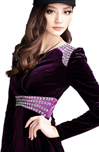 (ボーフィズ) bofeifs 秋冬 着痩せ ベルベット製 ビジュー フイット ハイウエスト ひざ丈ワンピース【並行輸入品】