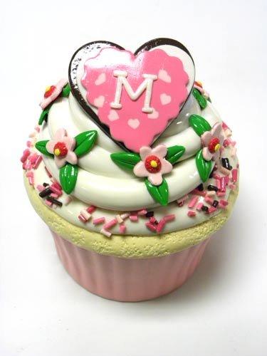 Personalized Initial Cupcake Shaped Trinket Box - M