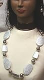 Large White Rectangular Round Silver and Glass on Antique Silver Chain Necklace and Earrings for...