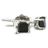 1/2ct Princess Cut Black Diamond Stud Earrings 14k White Gold