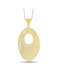 Fancy Mesh Weave Oval Pendant In 14K Gold