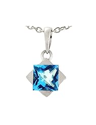 Tommaso Design (tm) 6mm Square Genuine Blue Topaz Pendant
