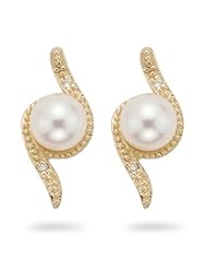 0.02 Cts Diamond & 6 mm Pearl Earrings in 14K Yellow Gold