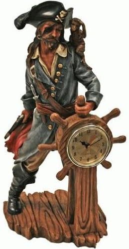Pirate at Ships Wheel Clock, 14.5-inch