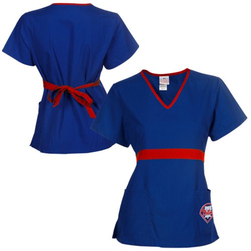 MLB Philadelphia Phillies Womens MLB Solid Wrap Scrub Top with Pockets - Royal Blue (Small) at Amazon.com