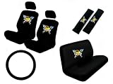 11 Piece Auto Interior Gift Set - Tattoo Art Series Angel by Day - A Set of 2 Seat Covers, 1 Rear Bench Cover, 1 Steering Wheel, and A Set of 2 Seat Belt Pads