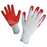 G & F 3106-10 String Knit Palm Latex Dipped Gloves, 10-Pairs Per Pack, Red, Large
