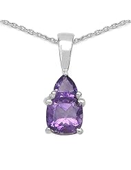 1.10 Carat Genuine Amethyst Sterling Silver Pendant Necklace. 18"