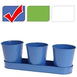 3er Set Blumentöpfe auf Tablett in 3 Farben, Farbe:Blau