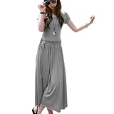 Allegra K Women Scoop Neck Short Sleeve Stretchy Mid Calf Dress Heather Gray S